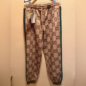 New Authentic Gucci GG Jumbo Logo Sweatpants Tan Brown Size XL Waist 38 40 42